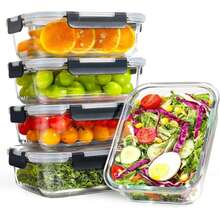 5 Pack 1040ml Airtight Glass Food Storage Containers With Lids, Thick Durable Stackable Meal Prep Glass Boxes, Leakproof Food Containers For Microwave Oven Freezer Dishwasher, Kitchen Pantry Organizer - View 2