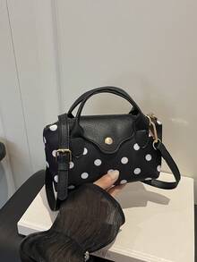 New Polka Dot Mini Patchwork Colorblock Shoulder Bag, Personalized Casual Minimalist Crossbody Bag, Compact Exquisite Textured Handbag - Black - View 9