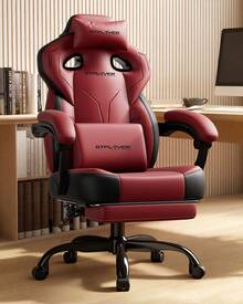 Fabric Gaming Chair With Footrest, Ergonomic Computer Desk Chair With Pocket Spring Cushion Home Office High Back Support Lumbar Support Heavy Duty Wide - Red - View 1