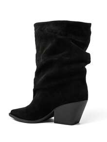 Bottines Western Froncées en Suédine – L’Équilibre Parfait du Style Cavalière - 黑色 - 查看 4