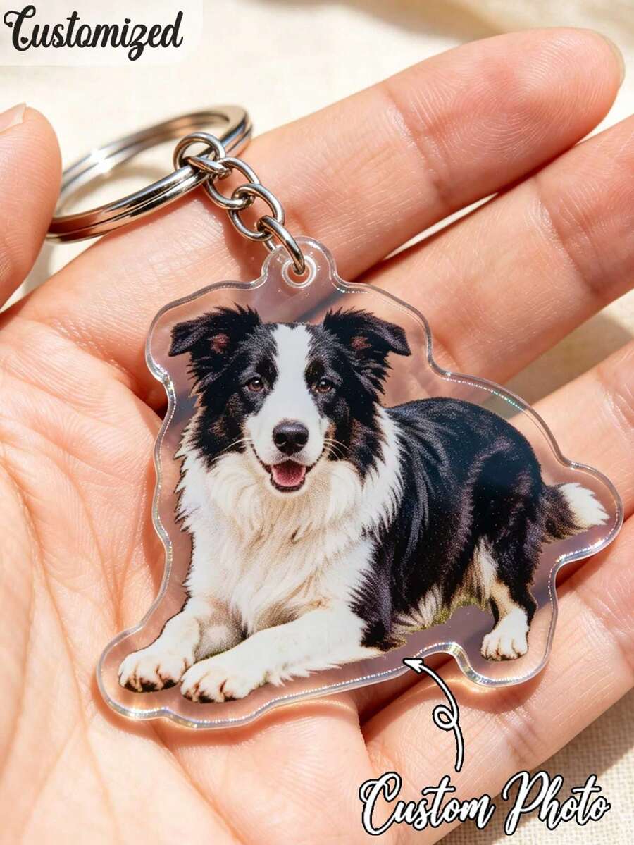 Customized Couple Photo & Text Keychain, Personalized Acrylic Photo Keychain, Non-Precious Metal Plating, Unique Custom Design, Ideal Anniversary Gift - Multicolor - View 1