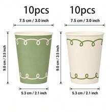 10/20/40pcs,Sage Green Cream Curly Scalloped Line Disposable Paper Cups, Minimalist Hand Drawn Loop Border Drinking Cups, Neutral Tableware For Gender Neutral Baby Shower, Rustic Garden Wedding, Spring Brunch And Farmhouse Picnic Supplies - View 11