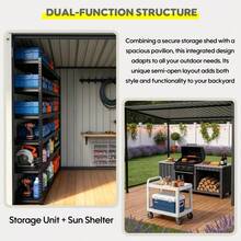 12x4 FT Metal Lean-To Shed With Pergola 6x4 FT Outdoor Storage Shed And Hardtop Gazebo Combo 2-In-1 Garden Tool Shed With Open Side For Patio Backyard Deck - Gray1 - View 6