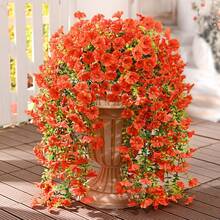 1/3/60pcs UV-Resistant Artificial Flower Vines - Realistic Red And Orange Faux Plants, Suitable For Home, Garden, Wedding Decor And Holiday Celebrations - No Container Included, Wedding Greenery | Porch Decor | UV-Resistant Vines, Artificial Outdoor Plants - Burnt Orange - View 1