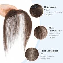Flequillo postizo de cabello natural para mujer, flequillo postizo de cabello natural para colocar con clips, extensiones de cabello con raya al medio y patillas para uso diario. - 02 Marrón chocolate - Ver 2