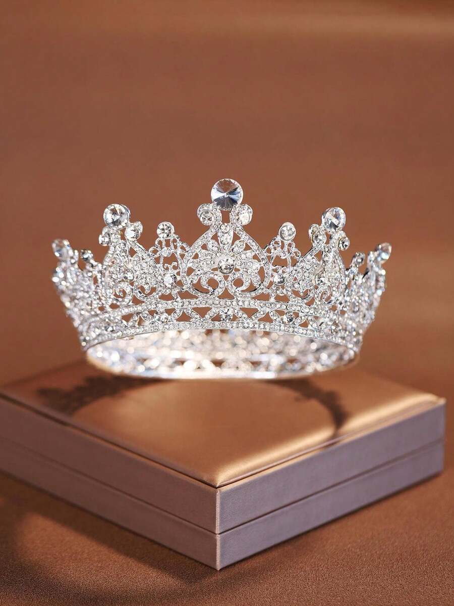 1 pieza Corona redonda elegante y majestuosa, accesorios de moda para fiestas de boda y el Día de San Valentín para mujeres - Plateado - Ver 1