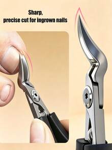 1pc Sharp Stainless Steel Ingrown Toenail Clipper, Pedicure Tool For Thick And Hard Toenails - Black - View 3
