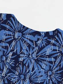 ASHKATIA Blue Floral Print, Bohemian Vintage Style, Summer Beach Vacation, Plus Size Women Kaftan, Boat Neck 3/4 Sleeve - Multicolor - View 6