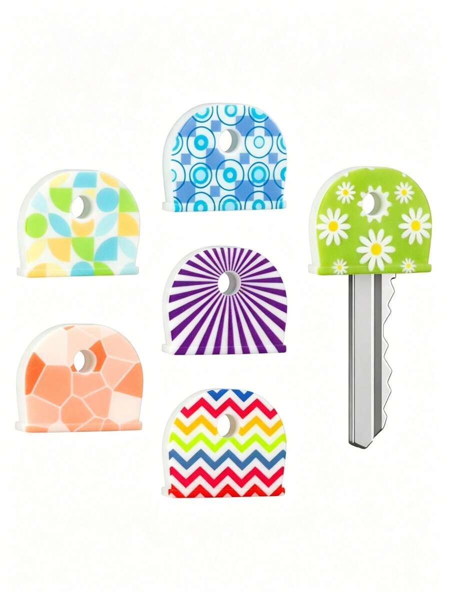 1/5pcs Floral Pattern Non-Slip Silicone Key Caps - Durable Non-Slip Key Identifiers, Suitable For Home, Office And Door Keys - Daily Essentials, Perfect For Families And Roommates, Keep Organized, Great Gift Choice - Multicolor - View 1