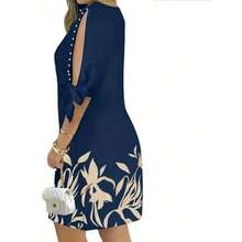 Vestido de mujer con estampado floral, mangas con volantes y adornos de perlas falsas, adecuado para vacaciones de primavera, us - Negro - Ver 8