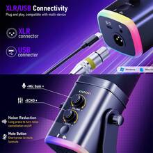 XLR/USB 動圈麥克風，適合直播與遊戲，附 RGB 燈效、靜音按鈕、耳機插孔、桌面支架，理想的 PC 麥克風，適用於播客、唱歌、錄音 - 查看 3