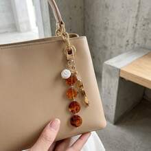 Cute Faux Pearl & Faux Gemstone Bag Charm, Creative Tortoiseshell & Pink Beads Keychain, Bohemian Style Shell Decor Accessory, Suitable For Backpacks & Handbags - Multicolor - View 5