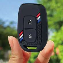 2pcs Silicone Car Key Cover Protector Suitable For Renault Kwid, Traffic Sign, Dacia Sandero, Logan, Duster 2016-2018 Models - Black - View 1