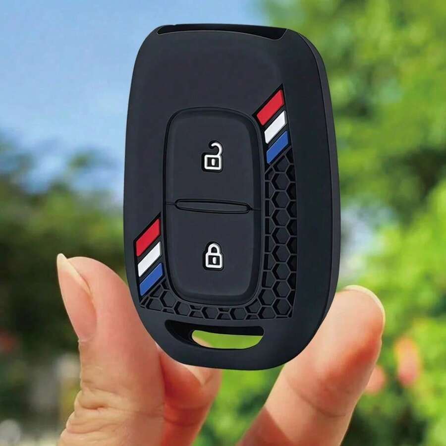 2pcs Silicone Car Key Cover Protector Suitable For Renault Kwid, Traffic Sign, Dacia Sandero, Logan, Duster 2016-2018 Models - Black - View 1