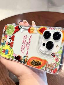 1 pieza Funda de teléfono minimalista personalizada con eslogan de fruta de verano y patrón de vino, TPU transparente con airbag amortiguador, anti-caída y anti-huellas, compatible con iPhone 16/16Pro/16Plus/15/15ProMax/15Pro/11/12/13/14ProMax/11Pro/11ProMax/12Pro/12ProMax/13Pro/13ProMax/14Pro/14ProMax, carcasa blanda premium creativa 17Air - Multicolor - Ver 3
