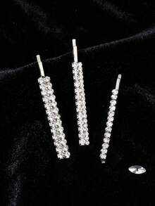 3er Set Strass-Metall-Haarspangen für glattes Haar, elegante süße Haarspangen zur Dekoration von seitlichen Dutt-Frisuren, 3 Stile, Braut- und Brautjungfernzubehör, Party, Date, Treffen, Feiertagsgeschenk - Verschiedenfarbig - Übersicht 7