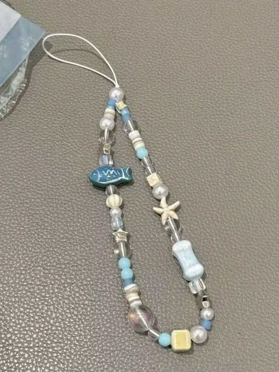 1 pieza Cordón para teléfono con cuentas hecho a mano estilo fresco INS con pez azul océano y estrella, colgante para cámara CCD - Multicolor - Ver 1