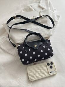 Mini New Colorblock Design Fashion Handbag, Nylon Waterproof Fabric Shoulder Bag, Square Bag And Basket Bag, Suitable For Commuting, Parties And Vacations - Black - View 4