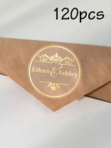 LICVIC 30-240 piezas Pegatinas personalizadas para bodas, lámina dorada transparente, etiquetas de boda personalizadas, etiquetas de recuerdos de fiesta con texto personalizado, estampado dorado, pegatinas autoadhesivas personalizables para fiestas de boda, etiquetas para bolsas de fiesta, 4x4cm, 4 estilos. - Estilo A - Ver 9