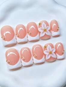Zysa 10 piezas Uñas postizas hechas a mano Uñas cortas para vacaciones de verano fiesta de graduación - Multicolor - Ver 3