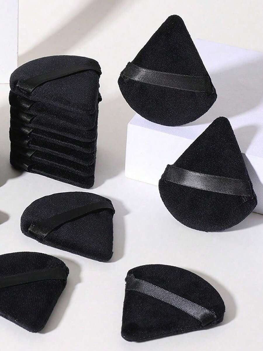 20 piezas Esponja de maquillaje triangular de terciopelo tipo pizza, mini esponja para rostro, herramienta cosmética lavable y ligera, apta para todo tipo de piel, ideal para principiantes de maquillaje, para aplicación de polvo en húmedo y seco - Negro - Ver 1
