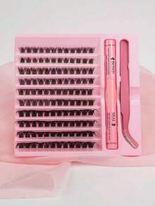 Natürliches weiches 120er Wimpernverlängerungs-Set mit Wimpernkleber und Versiegelungskleber, DIY Wimpernverlängerungs-Kit zum Befestigen von Wimpern, geeignet für tägliches Make-up oder Party-Looks - Schwarz - Übersicht 2