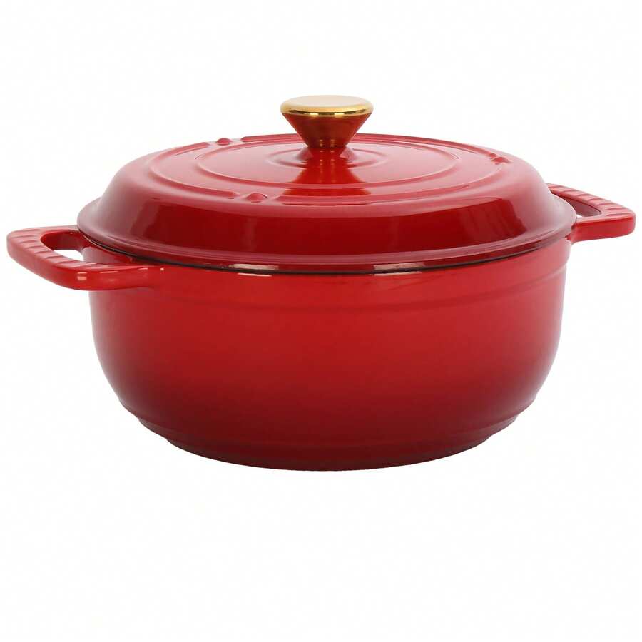 7.5QT Gradient Red Enamel Cast Iron Cooking Pot With 2 Silicone Heat Resistant Gloves For Stewing, Braising & Daily Home Cooking - View 1