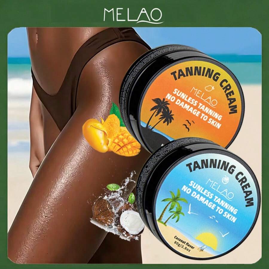 MELAO Self-Tanning Cream Set, 80g - Mango Or Coconut Scent, Creates Alluring Bronzed Complexion - Easy To Apply, Long-Lasting Formula, Provides Up To 7 Days Of Perfect Bronzed Skin - Suitable For All Skin Types - Multicolor - View 1