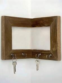 Rustic Wall-Mounted Key Rack With 4 Hooks, Wooden Entryway Storage Shelf, Suitable For Bedroom, Home Wall Display, Art Wall Storage, Handmade Decor, Farmhouse Style Entryway Hall Decor, Home Decoration, Wedding, Bathroom Decor, Kitchen Essentials - Multicolor - View 11
