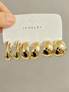 6-24 Stücke modisches elegantes Meeresleben-Serie Ohrring-Set, geometrisches Multi-Gold-Metall-Ohrring-Set, Damen-Mode-Ohrring-Set, für den täglichen Gebrauch, nicht verblassendes, hypoallergenes vergoldetes Ohrring-Set - Gold - Übersicht 5