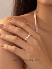 Newsoul 1pc Vintage Single Row Zirconia Ring Women's Jewelry 925 Sterling Silver Exquisite Jewelry Ring Girl Gift Daily Date Decoration - Style 1 - View 2