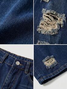 Tween Boy Casual Washed Distressed Wide Leg Denim Jeans - Dark Wash - View 7