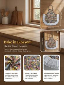 1pc Multicolor Floral Lace Trim Apron, Women's Apron, Fashionable, Breathable, Flower Arrangement Apron, Home Apron, Suitable For Kitchen Cooking, Baking, Gardening, Party Scenes, Lightweight, Household Style - Multicolor - View 4