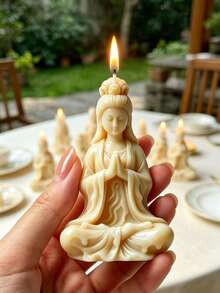 3D Sitting Guan Yin Buddha Statue Silicone Candle Mold, Prayer Hands Pose, For DIY Candles, Plaster, Resin Home Decor Ornaments, Religious Handmade Gift - A - View 3