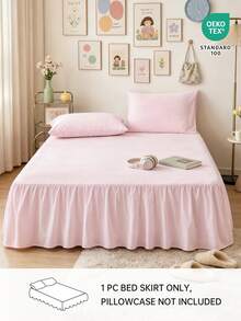 1pc Basic Lightweight Ruffled Bed Skirt, Classic Style, Soft & Fashionable, 100% Microfiber Fabric, 16-Inch Drop, Pink. Suitable For Home Bedding, Dorm, Oeko-Tex Certified. - Baby Pink - View 2