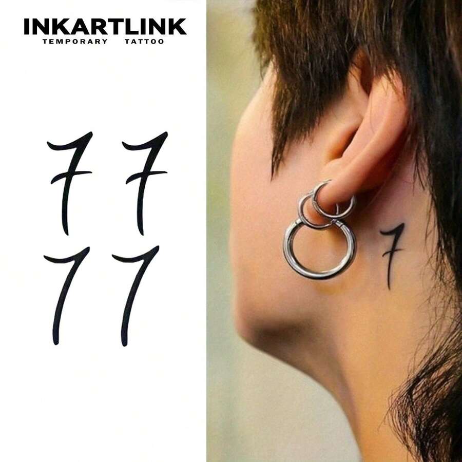 INKARTLINK 1入 數位「7」K-Pop偶像應援裝飾貼紙,臨時防水身體彩繪紋身貼,持效1-2週,植物果汁紋身,男女皆適用,必備派對裝飾 - 黑色 - 查看 1