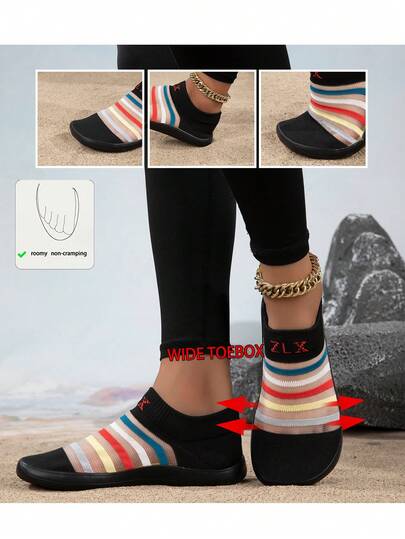 Women's Wide Fit Soft Sole Comfortable Lightweight Slip-On Casual Shoes, Breathable All-Season Minimalist Colorblock Youthful Flexible Thin Sole Campus Style Daily Commute Sports Sneakers