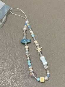 1 pieza Cordón para teléfono con cuentas hecho a mano estilo fresco INS con pez azul océano y estrella, colgante para cámara CCD - Multicolor - Ver 3