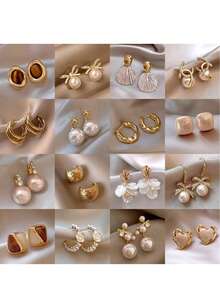 6 Pairs Women's Luxury High-End Niche Influencer Versatile Earrings Set - Yellow Gold - View 3