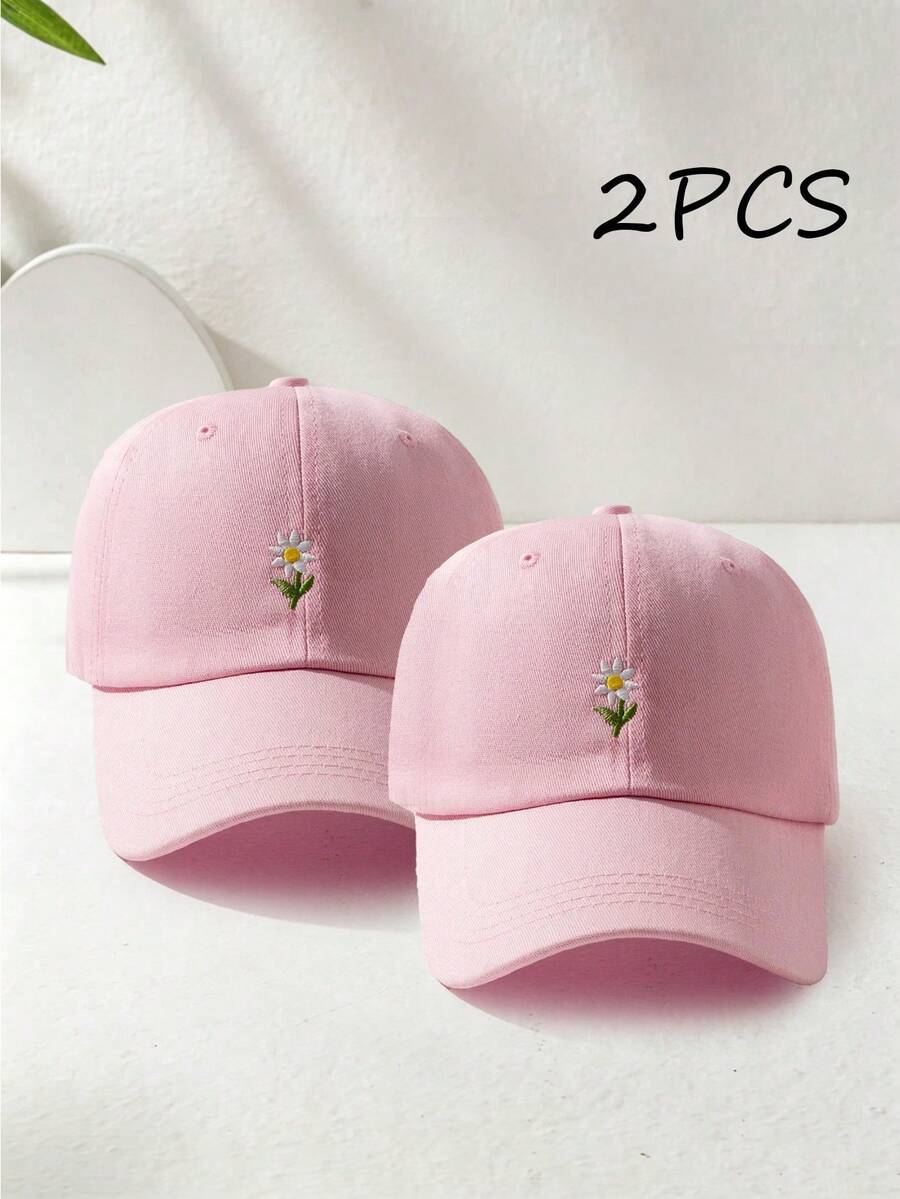 1/2件裝 中性 Y2K 風格刺繡花卉棒球帽,戶外日常通勤極簡 Y2K 棒球帽,青年時尚遮陽帽 - 粉色 - 查看 1