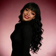1Pcs Natural Black Long Wavy Bangs Wig Styling Halloween Gothic Cosplay Party Women Hair Headpiece - Black - View 5