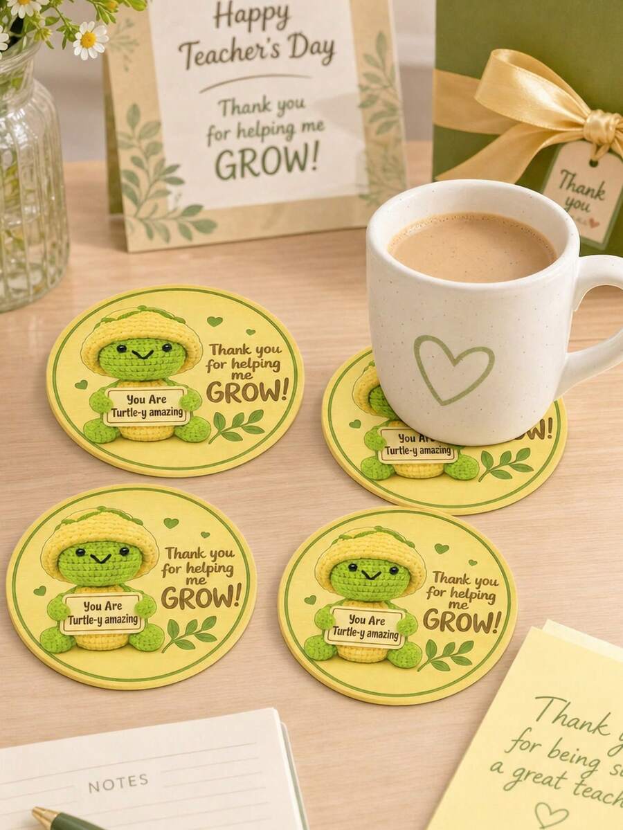 1/6/12入「Thank You For Helping Me Grow」海龜木製圓形杯墊,教師感謝禮物,適合教室、居家辦公室、開學裝飾、桌面裝飾,傳遞正能量的感謝禮 - 烏龜感謝你 - 查看 1