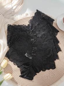 6pcs/Pack Plus Size Women's Sexy Lace Triangle Panties - Black - View 5