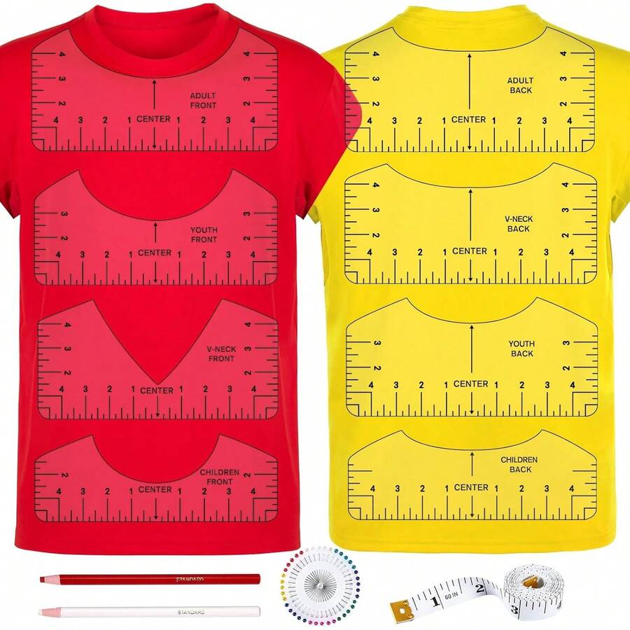 5-Piece T-Shirt Ruler Set For Aligning Vinyl Materials, T-Shirt Ruler For Centering Designs, PVC Measuring Templates, Sewing Accessories And Tools, Suitable For Heat Transfer Vinyl Materials (Blue) - Tshirt Ruler-12-balck - View 1