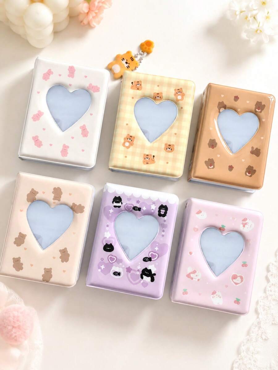 1pc Super Cute Heart-Shaped Mini Photo Album, 3-Inch 40-Page Single-Slot Storage Album, Commemorative Book, Holiday Birthday Gift - Pocket Size - View 1