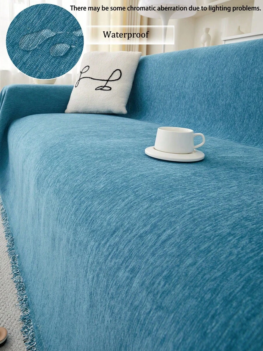 1pc Solid Color Pet Waterproof Sofa Cover, Anti-Scratch Sofa Slipcover, All Season Sofa Protector, Furniture Cover Towel For Bedroom, Office, Living Room, Home Decor - Navy Blue - View 1