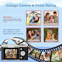 كاميرا رقمية، دقة الصورة 48 ميجابكسل ودقة الفيديو 1080p، كاميرا محاكاة رقمية، سهلة الحمل والاستخدام، تسجيل الفيديو، التقاط الصور، التصوير بالفاصل الزمني، شحن USB-C ونقل الصور، كاميرا مدمجة مناسبة للأولاد والبنات والأطفال! - متعدد الألوان - مشاهدة 5