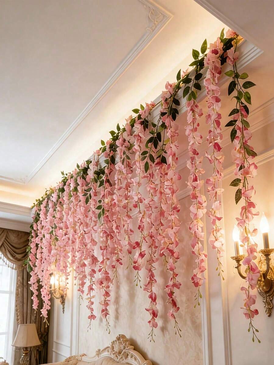 1/2pcs Artificial Wisteria Vine, Durable Plastic Faux Wisteria Flower Garland Hanging Decor, Suitable For Year-Round Wedding Decoration, Indoor/Outdoor Commercial Decoration - Multicolor - View 1