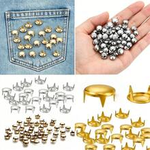 100 piezas/Paquete Remaches de metal redondos de 10mm/0.394in con 4 puntas, color plata, remaches para cuero, accesorios para ropa, bolsos, manualidades - A - Ver 2