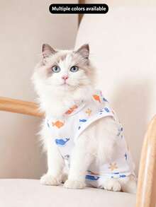 1pc Pet Recovery Suit For Mother Cat And Dog, Postpartum & Post-Surgery Anti-Licking Anti-Scratching Hook And Loop Adjustable Anti-Escape Belly Protection Nursing Weaning Suit, Thin Style For Male Cat - Baby Blue - View 7